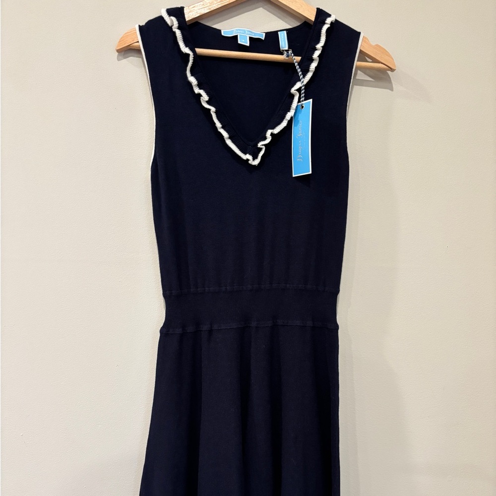 Draper James Women’s Small Sleeveless V-Neck Dress with Ruffled‎ Trim Nautical